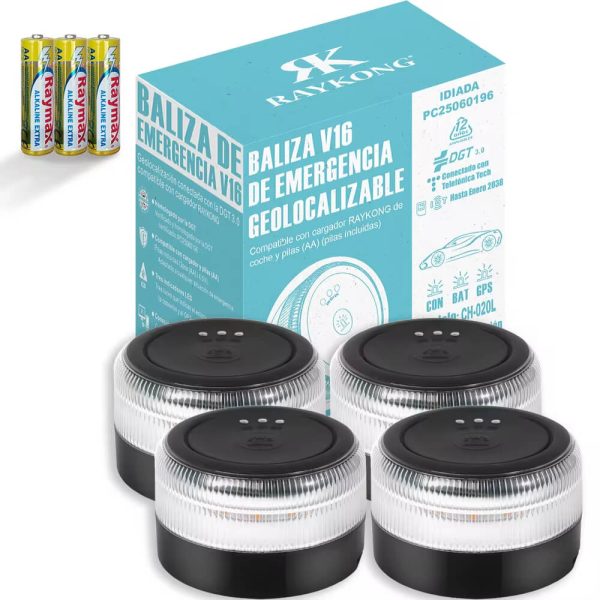 V16 Emergency Beacon Light: Your GPS-Enabled Roadside Safety Solution 4 piezas - Negro